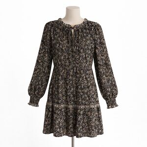 MAX STUDIO Cottagecore Prairie Boho Floral Tiered  Dress Black LS Sz M